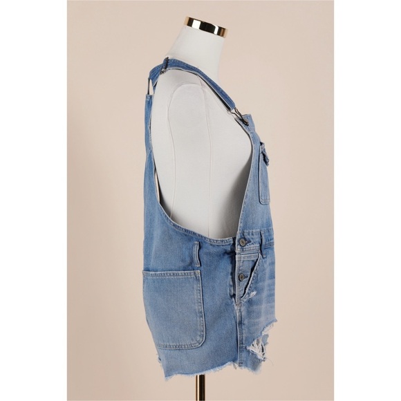 Sz S Abercrombie & Fitch Light-Medium Wash Distressed Cotton Shortall Overalls - Picture 3 of 5